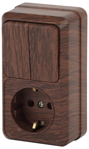 Блок накладной вертикальный Intro Quadro розетка 1-м.+выключатель 2-кл. венге картинка